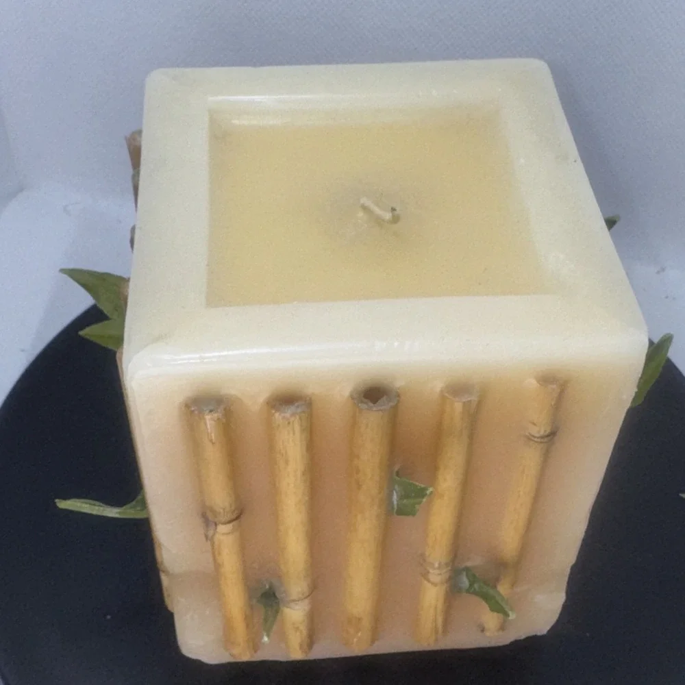 Bamboo Pillar Candle Wrapped Made In USA Square 4